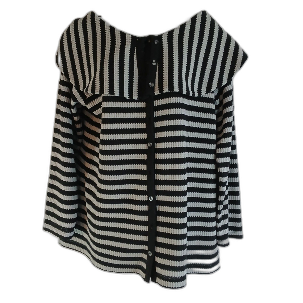Soft Surroundings Sweater Black White Stripes‎ wide collar button up sz 1X work